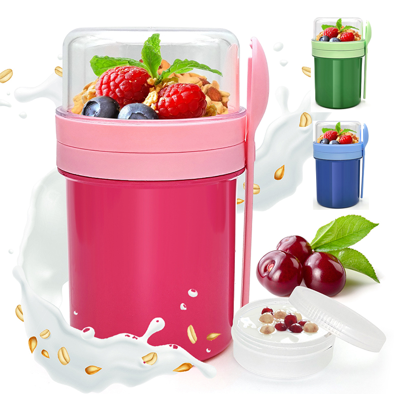 Food Storage Unit - Draagbare dubbele laag overnight oats beker,