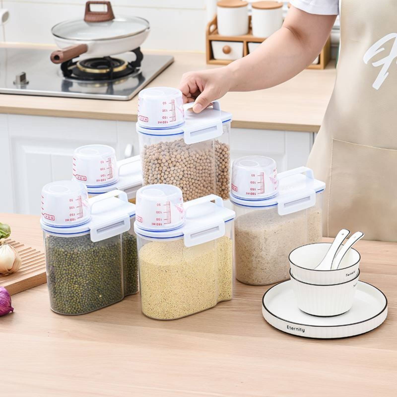 Food Storage Pantry - Rijstbewaarcontainer Veilige rijstdispenser met maatbeker Droge