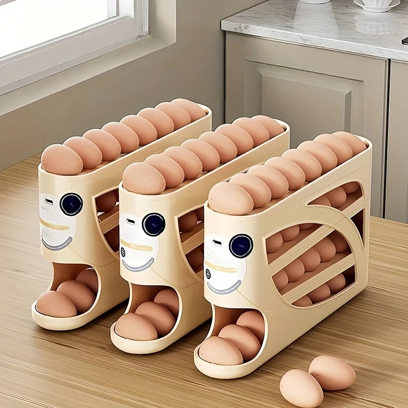 Food Storage Large Plastic Containers - 3-laags rollende eieropbergcontainer voor koelkast, biedt