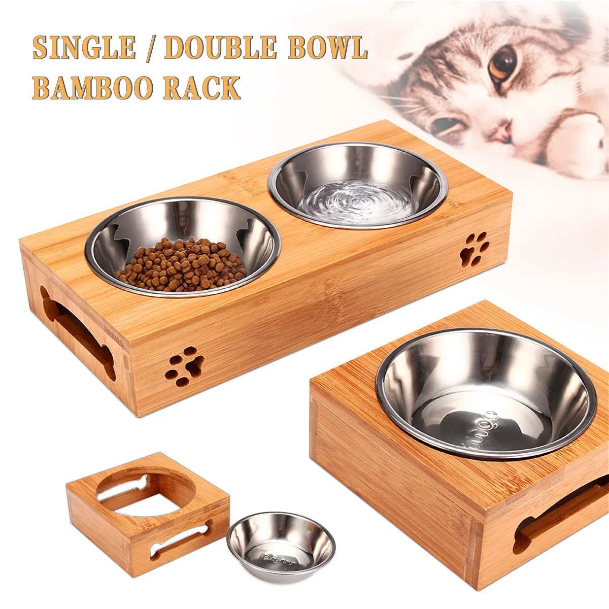 Food Storage And Safety - Kattenbak Beer Bamboe Plaat Dubbele Kom