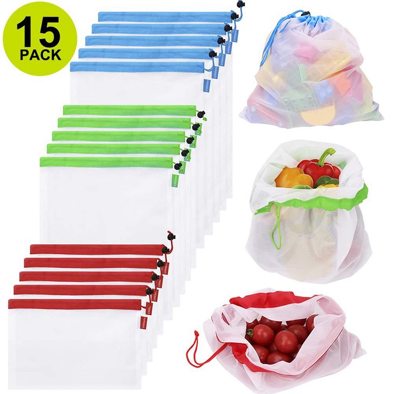 Produce Bag Reusable Mesh - 3 Maten Herbruikbare Mesh Produce Tas