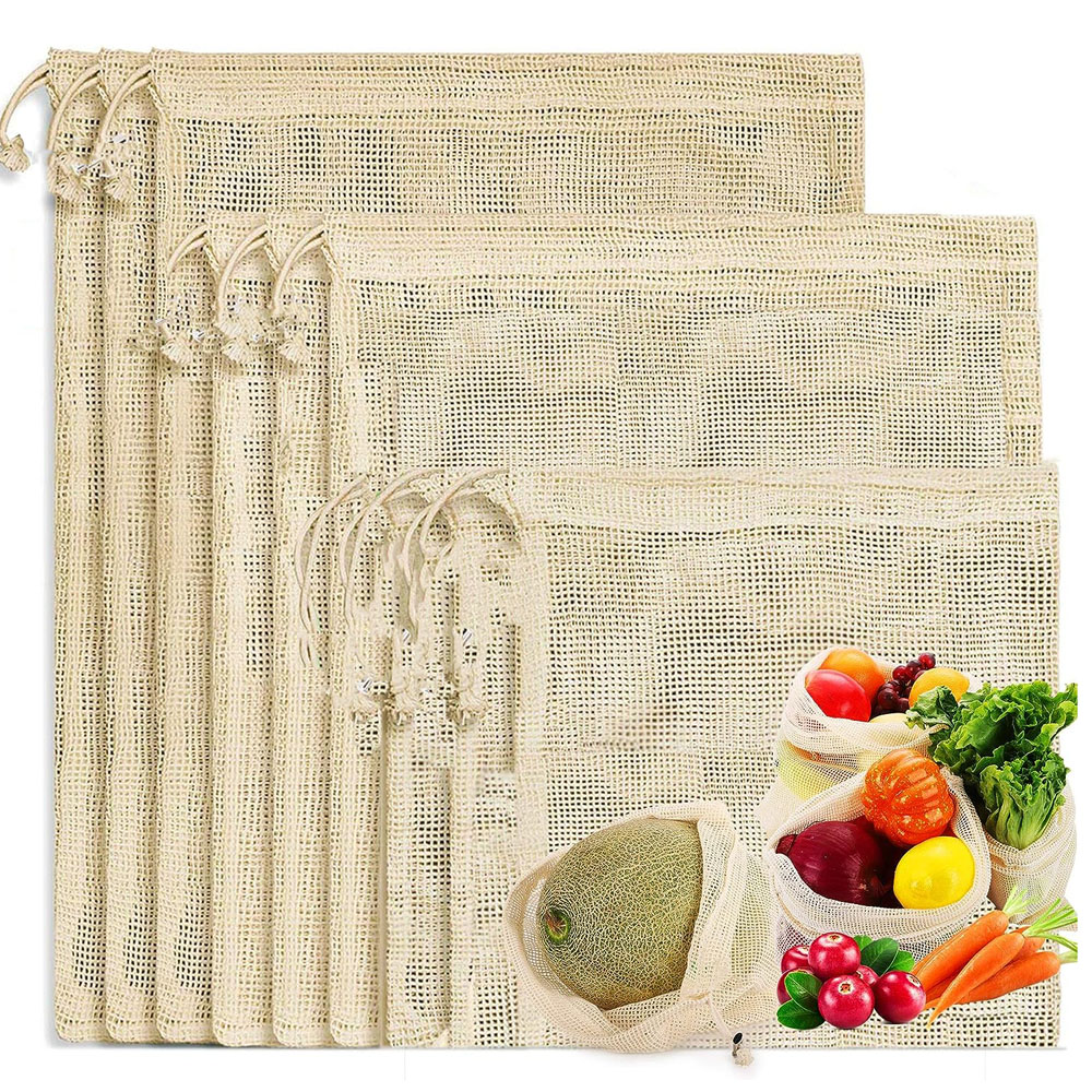 Produce Bag Reusable Mesh - 3 stuks herbruikbare katoenen gaasproductie boodschappentassen
