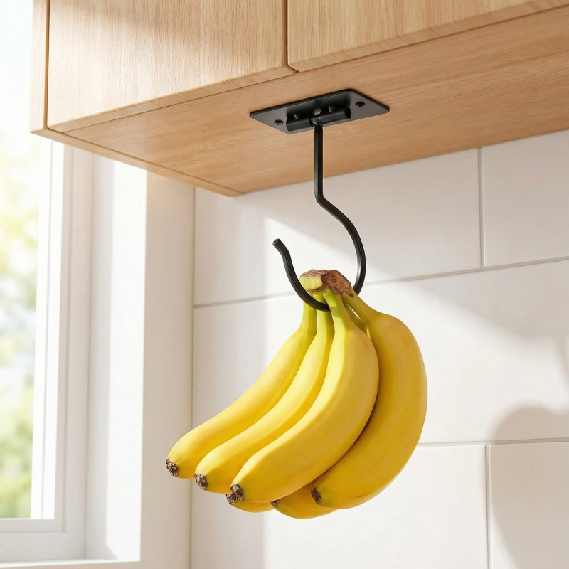 Food Storage Ideas - Zwart metalen zelfklevende bananenhaak opvouwbaar opbergrek