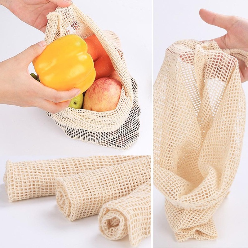 Produce Bag Reusable Mesh - 3 STKS/PARTIJ Katoenen Mesh Groentezakken Productenzak