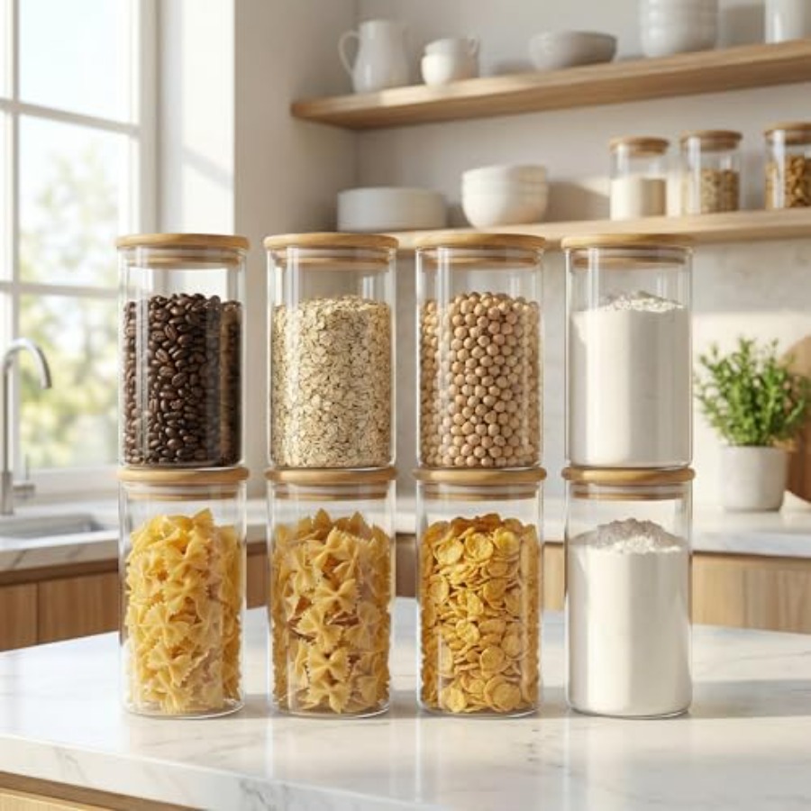 Glazen potten met bamboe dekse - Food Storage Glass Container Set recensie en prijs